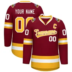 Crimson Gold-White Classic Style Hockey Jersey 1
