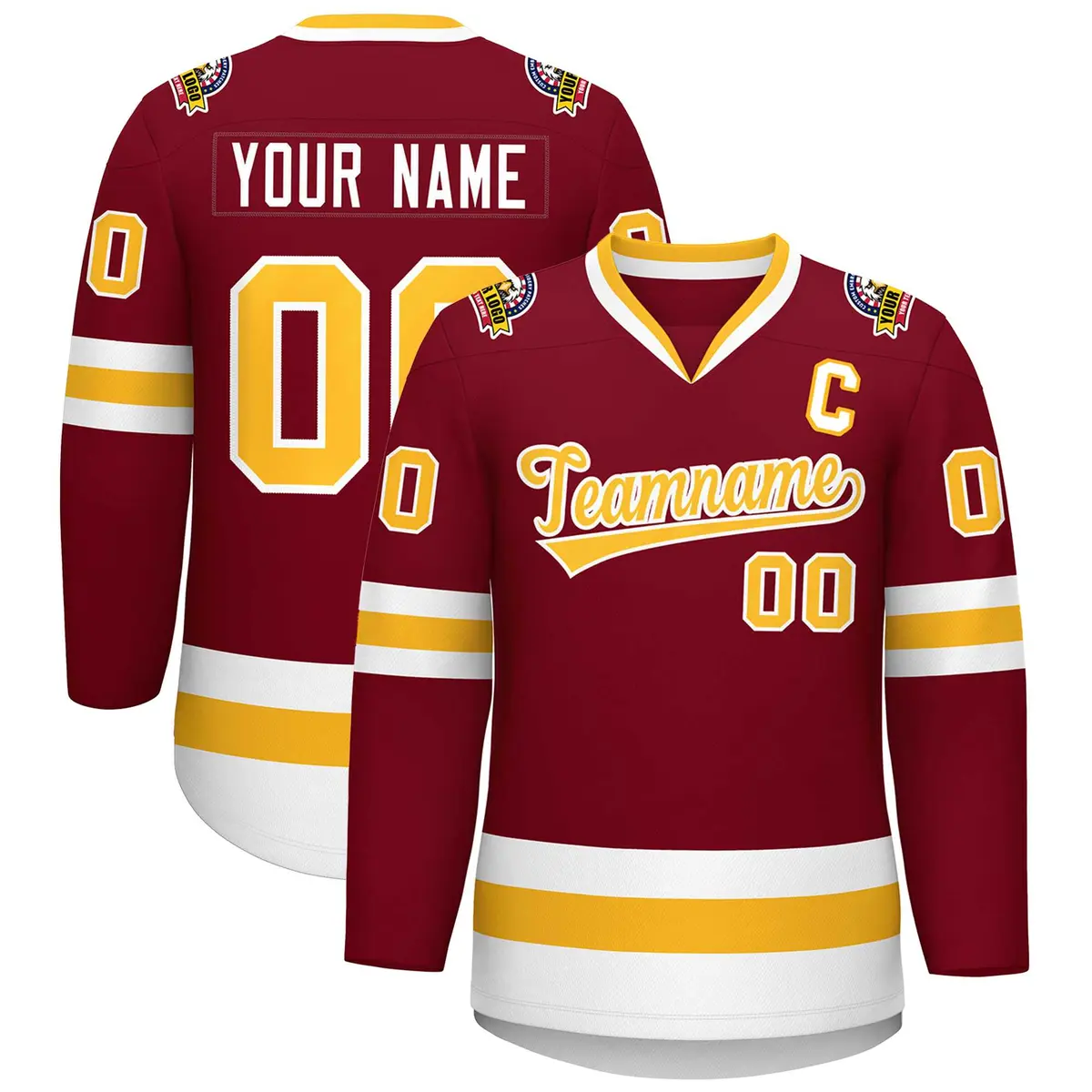 Crimson Gold-White Classic Style Hockey Jersey