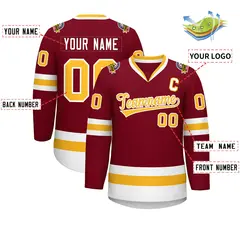 Crimson Gold-White Classic Style Hockey Jersey 2