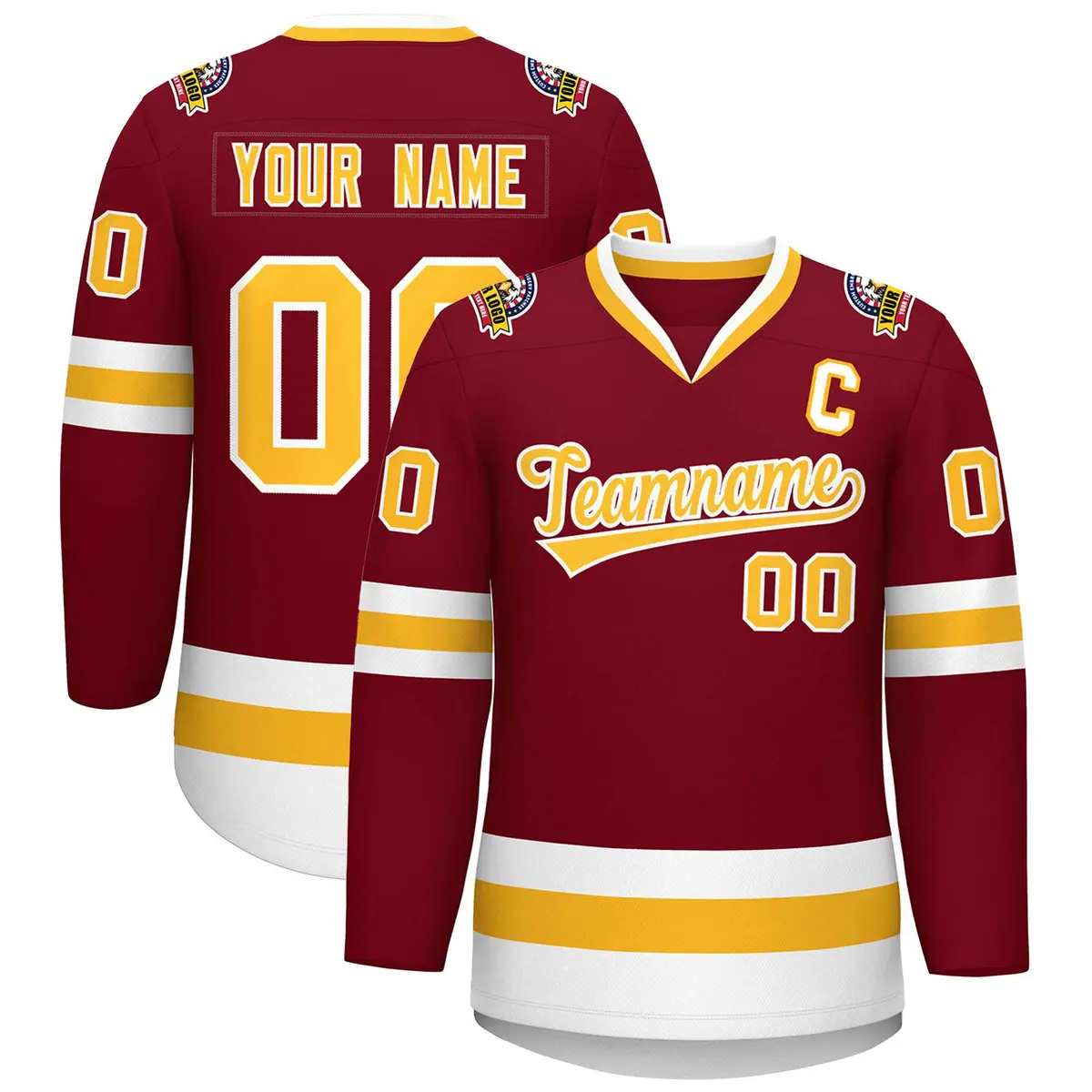 Crimson Gold-White Classic Style Hockey Jersey