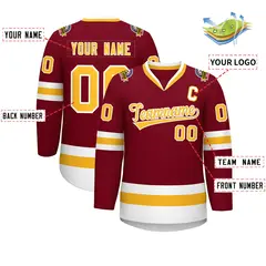 Crimson Gold-White Classic Style Hockey Jersey 2