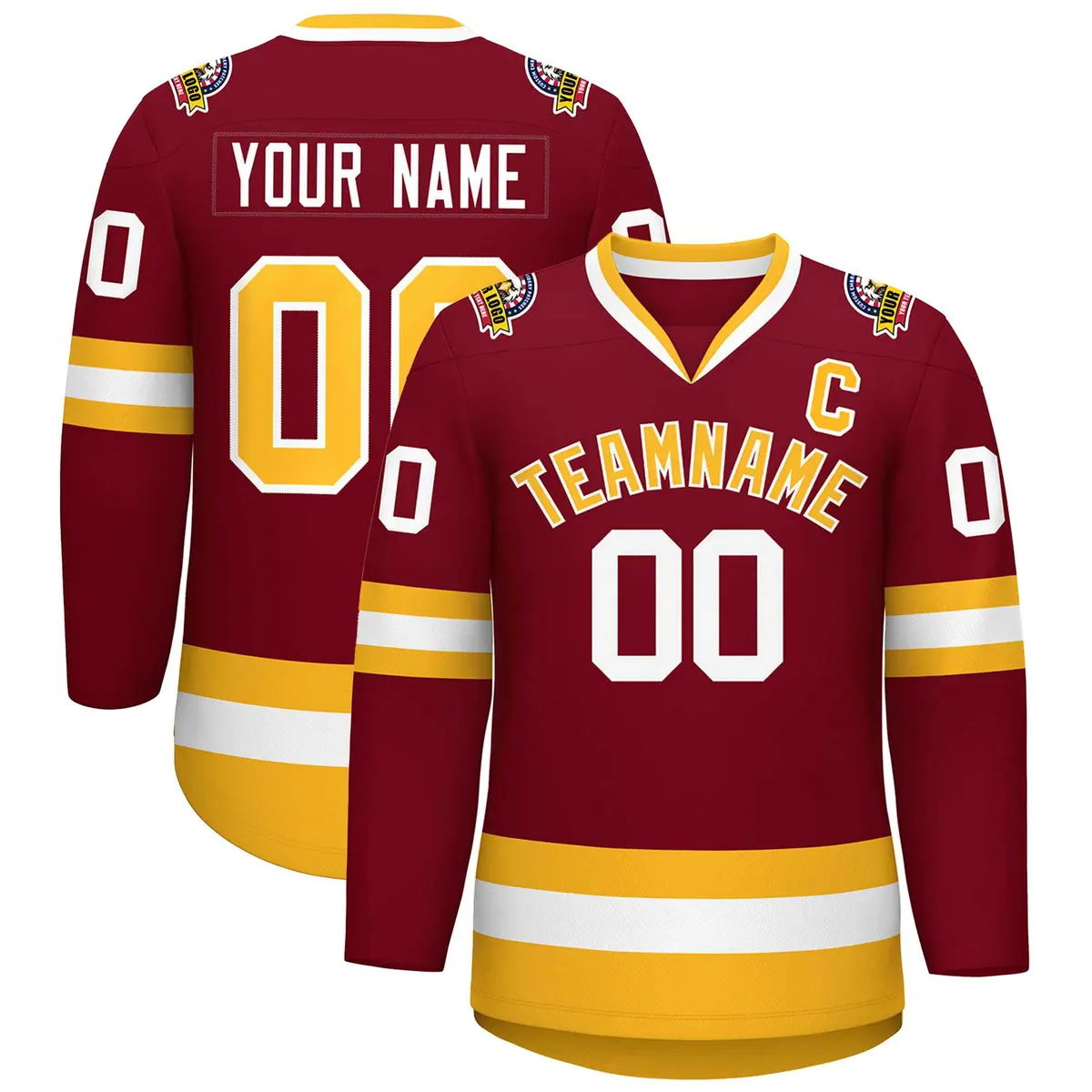 Crimson Gold-White Classic Style Hockey Jersey