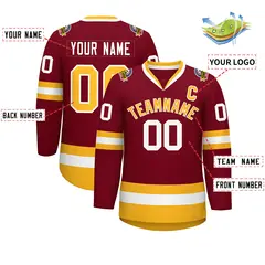 Crimson Gold-White Classic Style Hockey Jersey 2