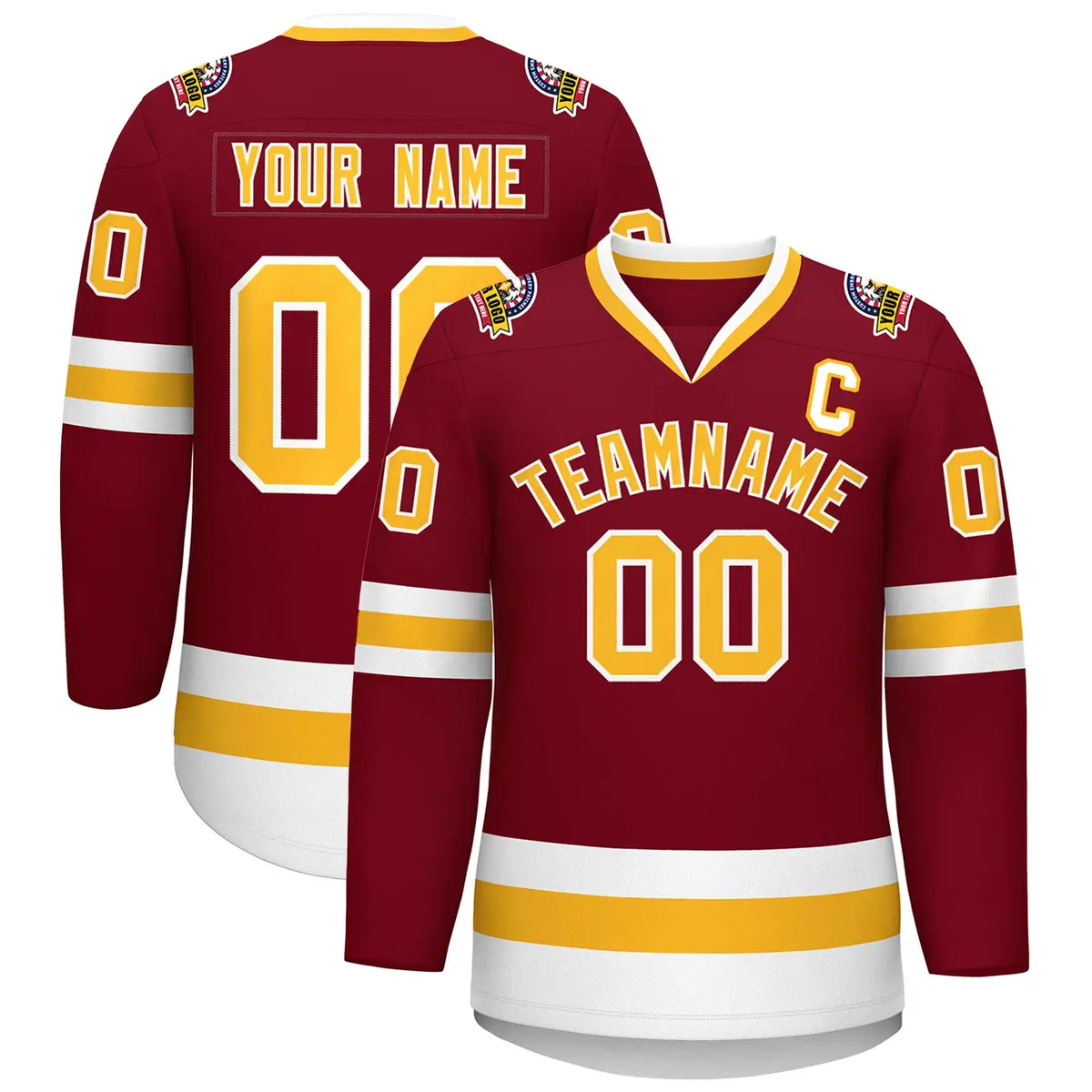 Crimson Gold-White Classic Style Hockey Jersey