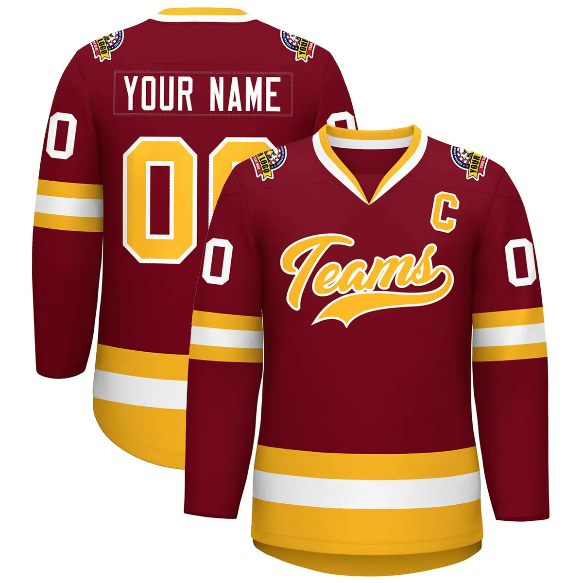 Crimson Gold-White Classic Style Hockey Jersey