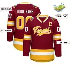 Crimson Gold-White Classic Style Hockey Jersey 2