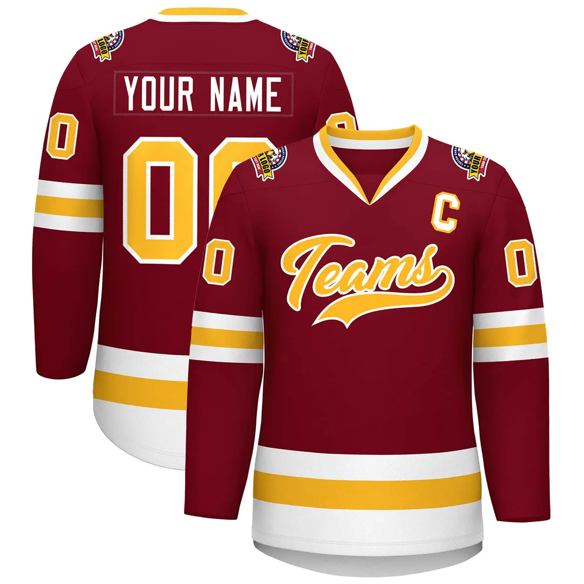 Crimson Gold-White Classic Style Hockey Jersey
