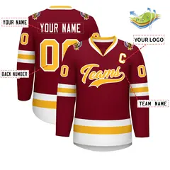 Crimson Gold-White Classic Style Hockey Jersey 2