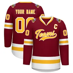 Crimson Gold-White Classic Style Hockey Jersey 1