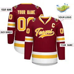Crimson Gold-White Classic Style Hockey Jersey 2
