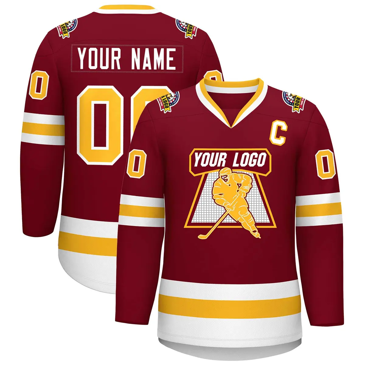 Crimson Gold-White Classic Style Hockey Jersey