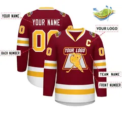 Crimson Gold-White Classic Style Hockey Jersey 2