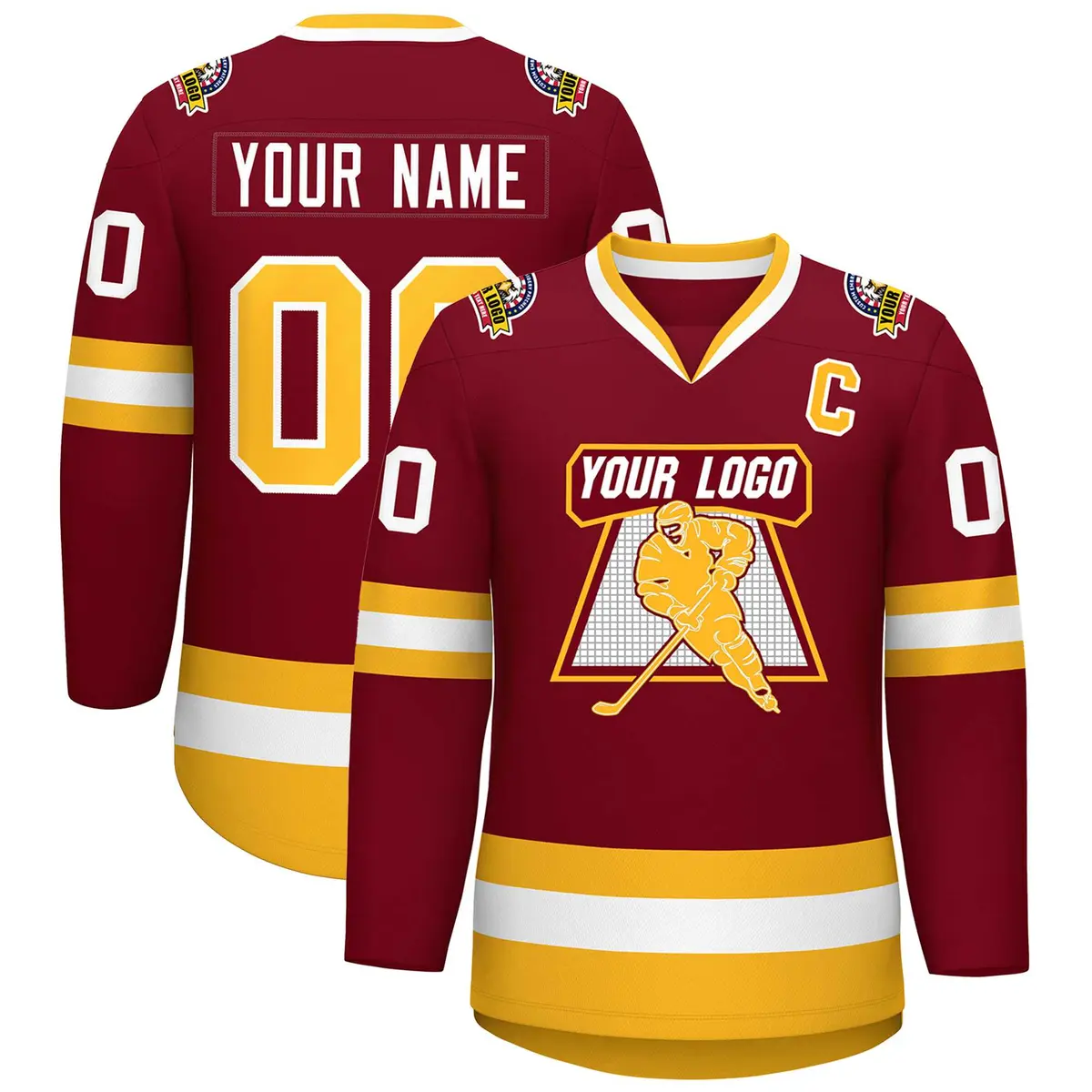 Crimson Gold-White Classic Style Hockey Jersey