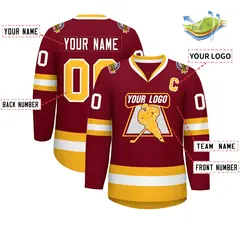 Crimson Gold-White Classic Style Hockey Jersey 2