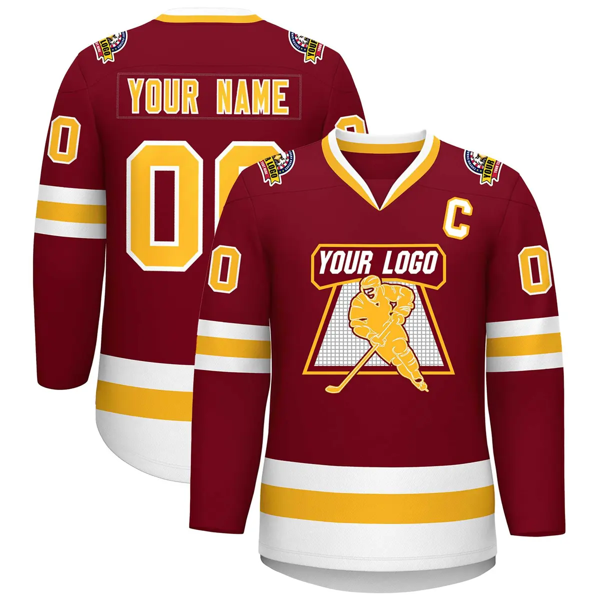 Crimson Gold-White Classic Style Hockey Jersey