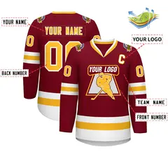 Crimson Gold-White Classic Style Hockey Jersey 2