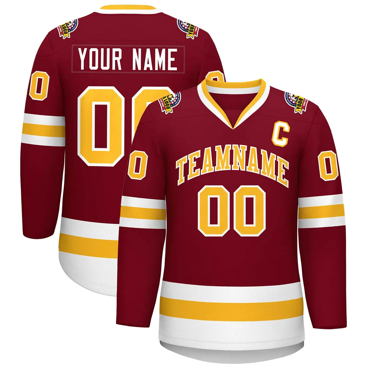 Crimson Gold-White Classic Style Hockey Jersey