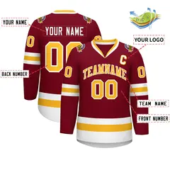 Crimson Gold-White Classic Style Hockey Jersey 2