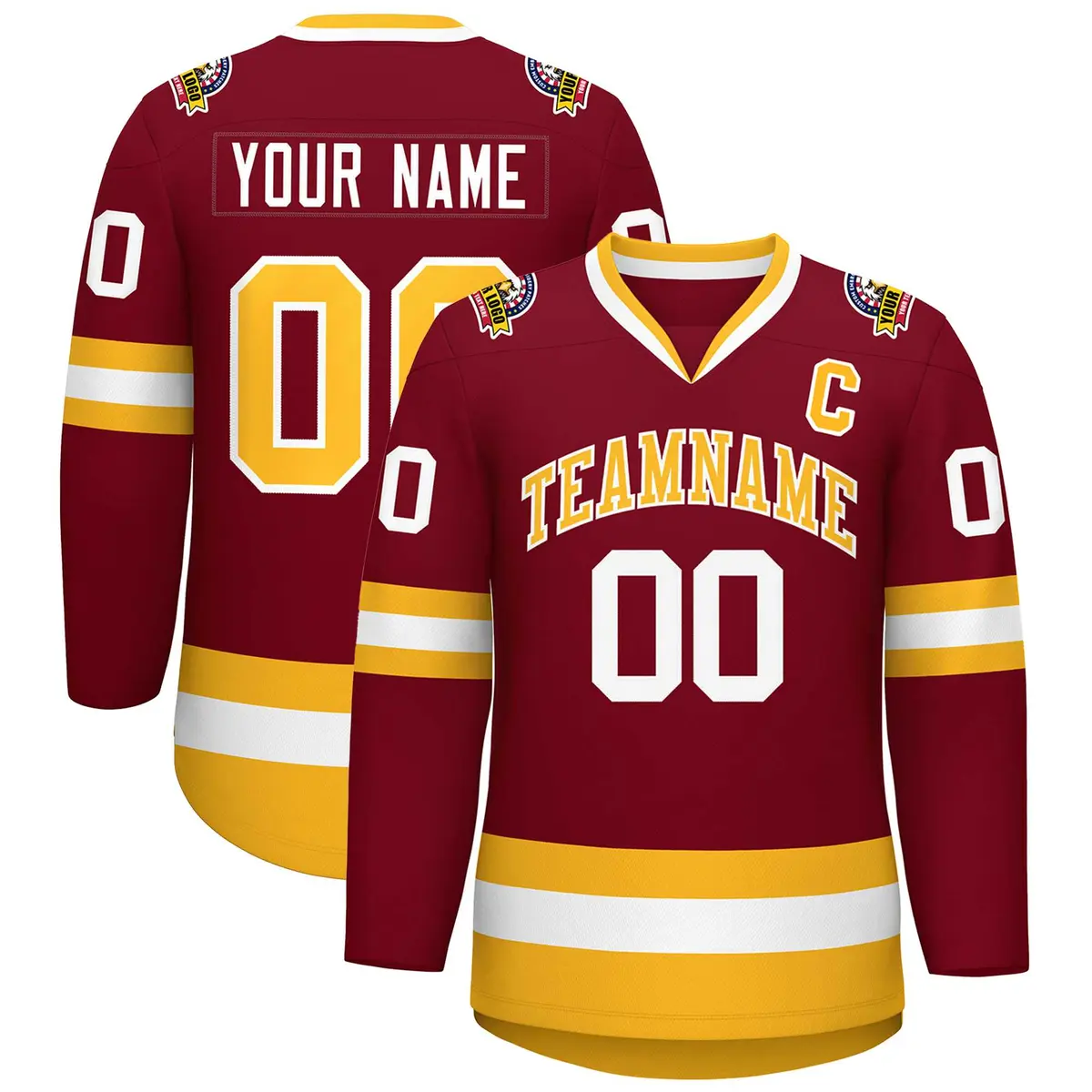 Crimson Gold-White Classic Style Hockey Jersey