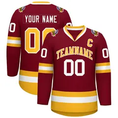 Crimson Gold-White Classic Style Hockey Jersey 1