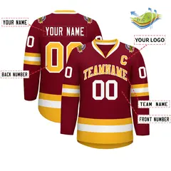Crimson Gold-White Classic Style Hockey Jersey 2
