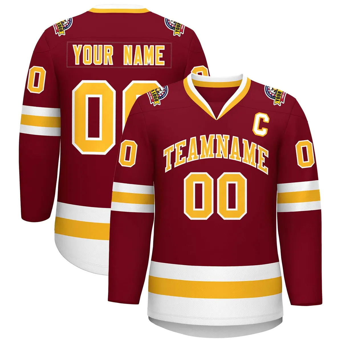 Crimson Gold-White Classic Style Hockey Jersey