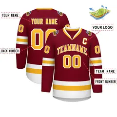 Crimson Gold-White Classic Style Hockey Jersey 2