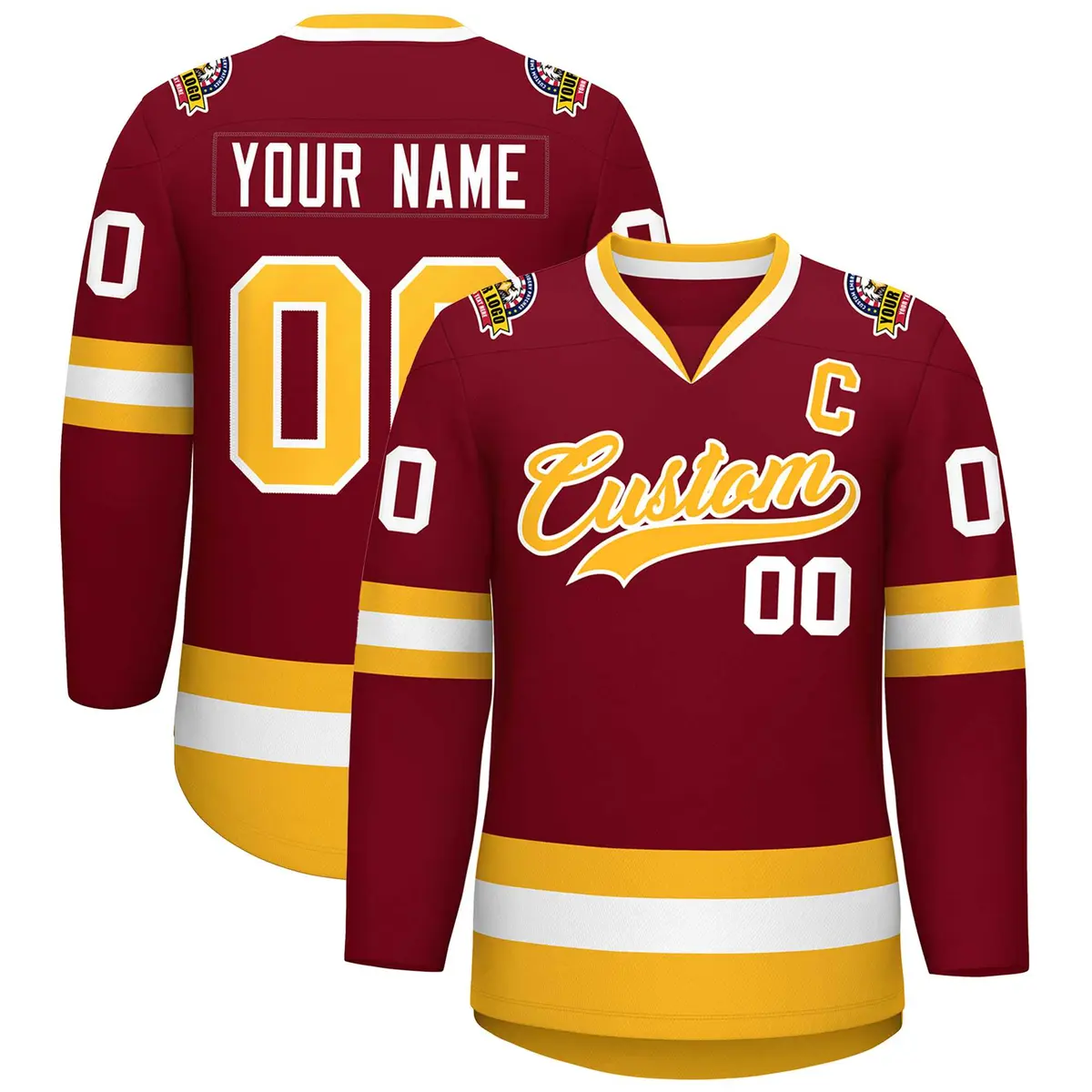 Crimson Gold-White Classic Style Hockey Jersey