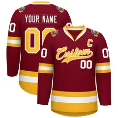 Crimson Gold-White Classic Style Hockey Jersey 1
