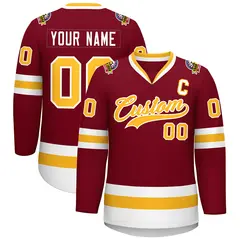 Crimson Gold-White Classic Style Hockey Jersey 1
