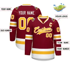 Crimson Gold-White Classic Style Hockey Jersey 2