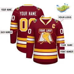 Crimson Gold-White Classic Style Hockey Jersey 2