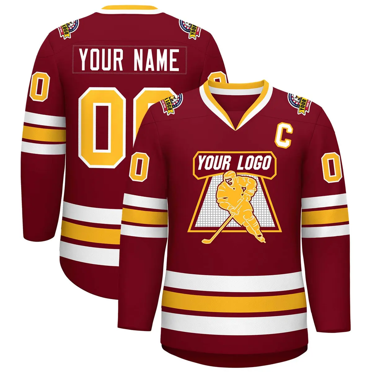 Crimson Gold-White Classic Style Hockey Jersey