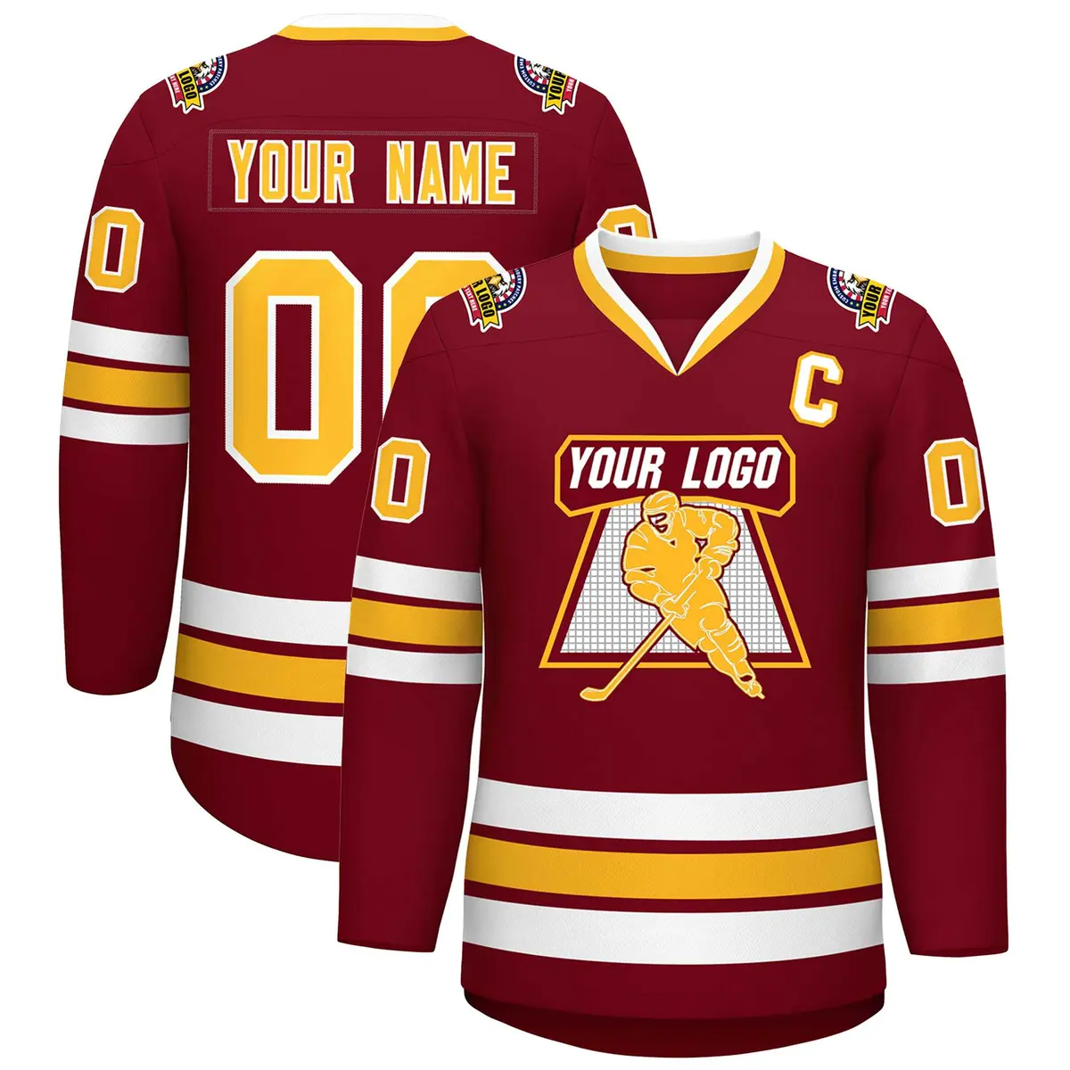 Crimson Gold-White Classic Style Hockey Jersey