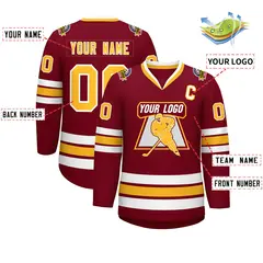 Crimson Gold-White Classic Style Hockey Jersey 2