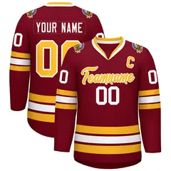 Crimson Gold-White Classic Style Hockey Jersey 1