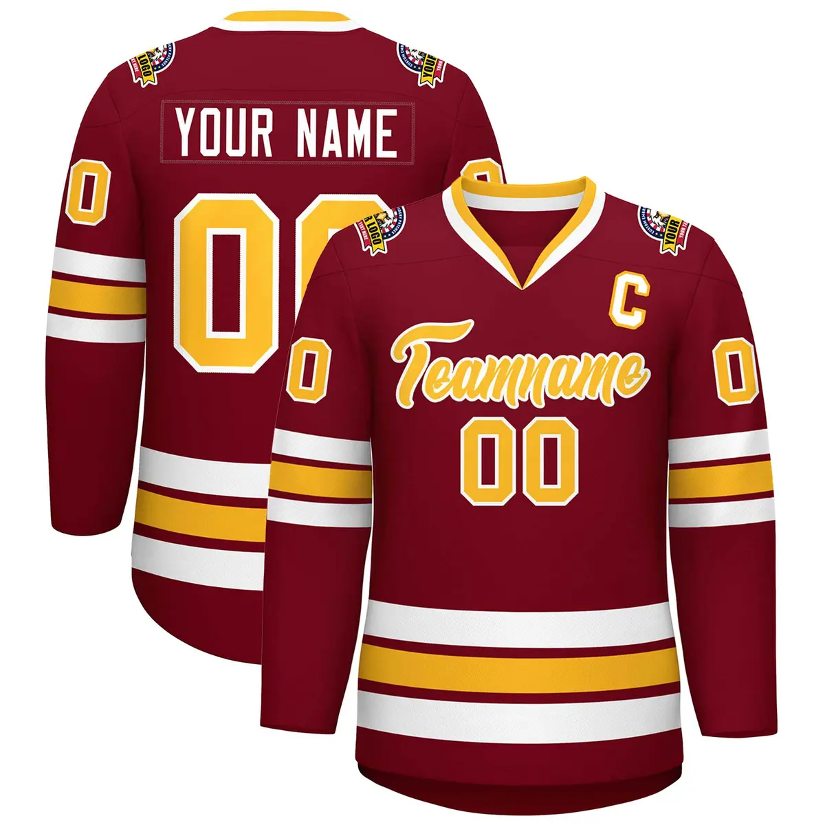 Crimson Gold-White Classic Style Hockey Jersey