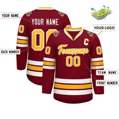 Crimson Gold-White Classic Style Hockey Jersey 2