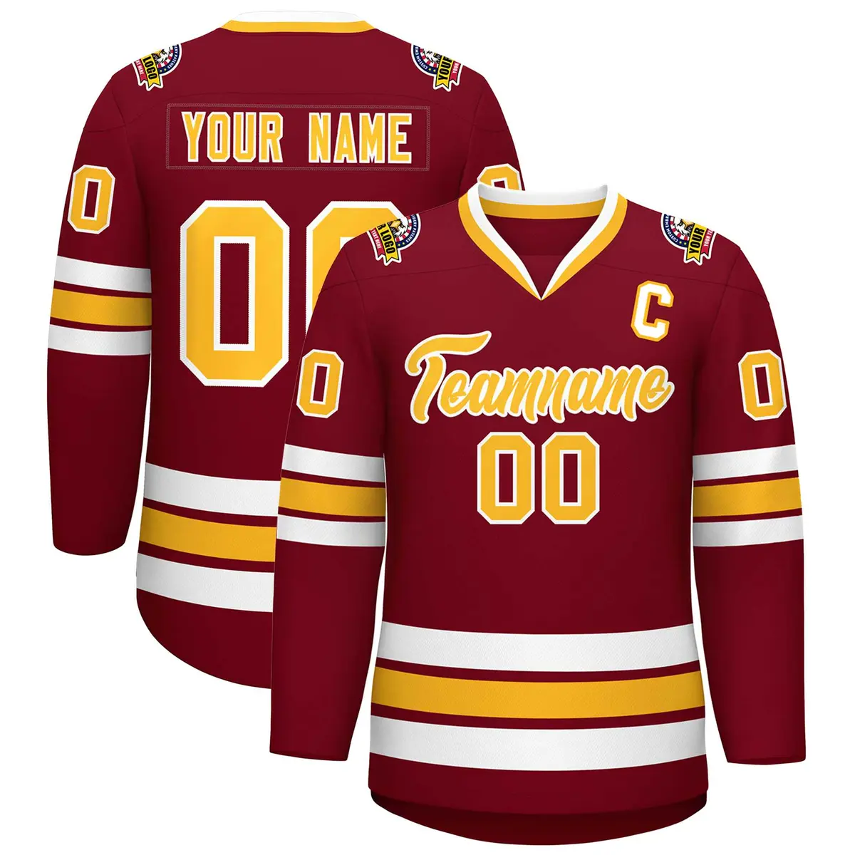 Crimson Gold-White Classic Style Hockey Jersey