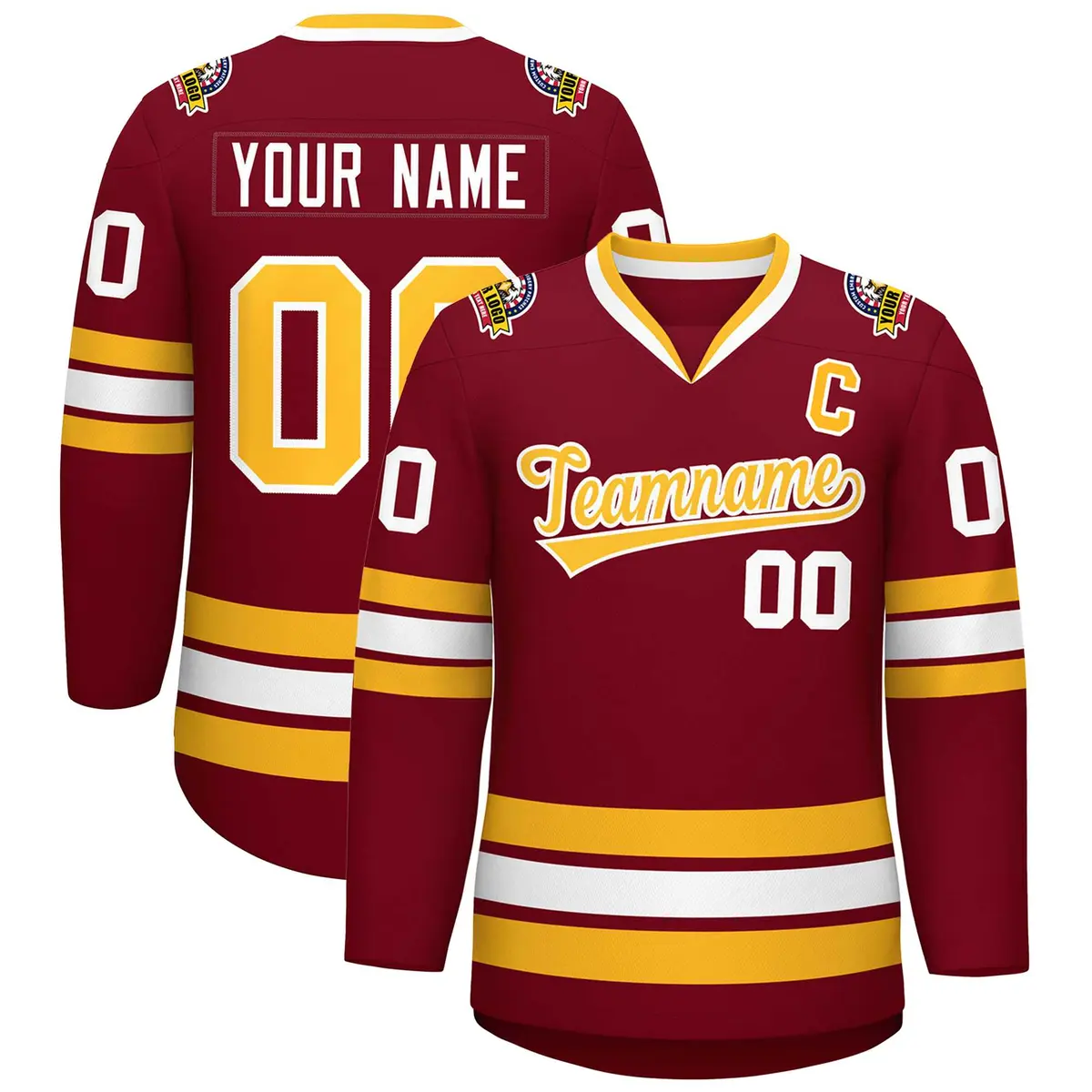 Crimson Gold-White Classic Style Hockey Jersey