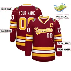 Crimson Gold-White Classic Style Hockey Jersey 2