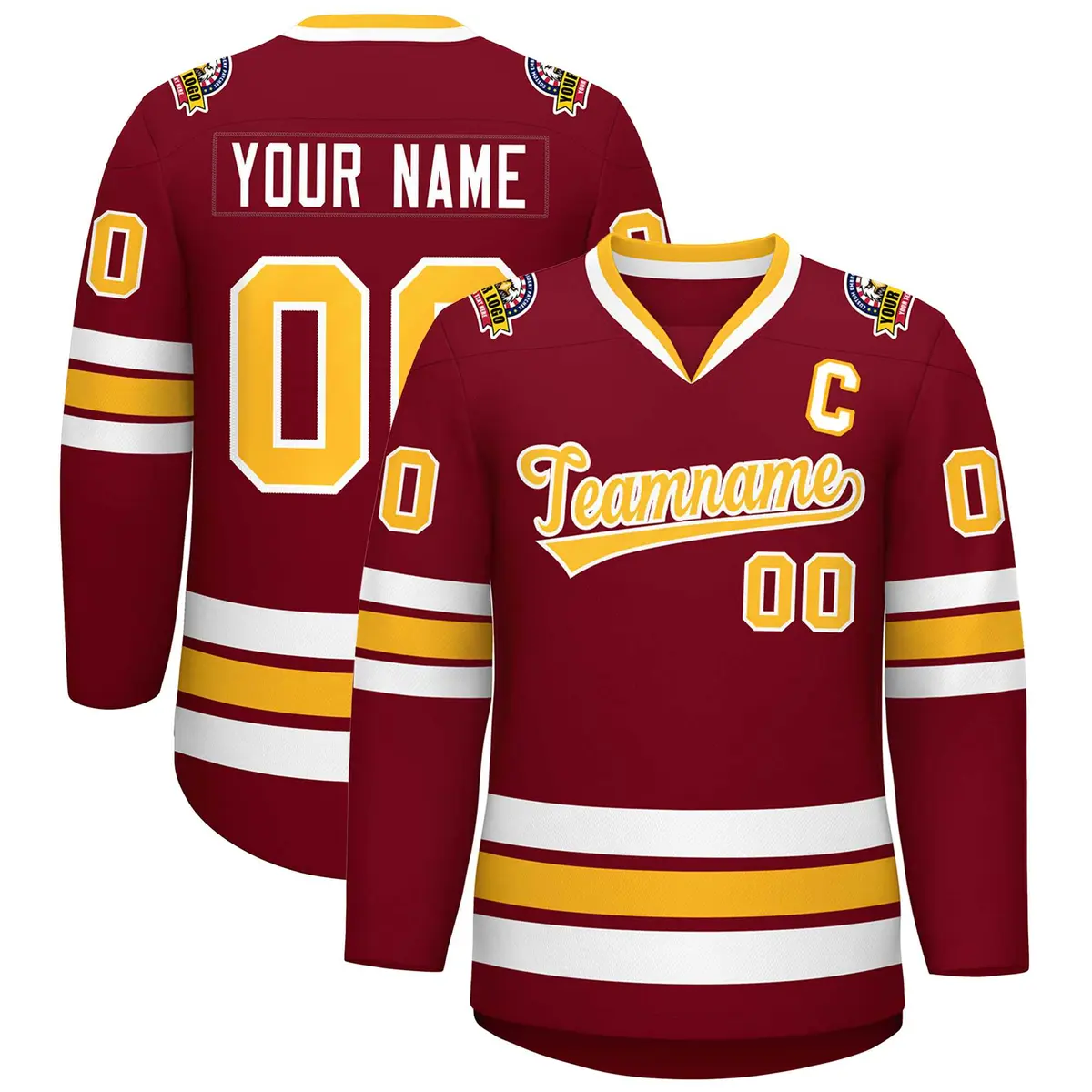 Crimson Gold-White Classic Style Hockey Jersey