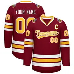 Crimson Gold-White Classic Style Hockey Jersey 1