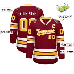 Crimson Gold-White Classic Style Hockey Jersey 2