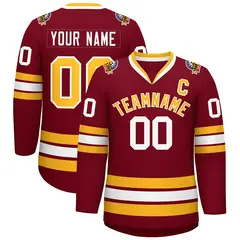 Crimson Gold-White Classic Style Hockey Jersey 1