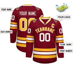 Crimson Gold-White Classic Style Hockey Jersey 2