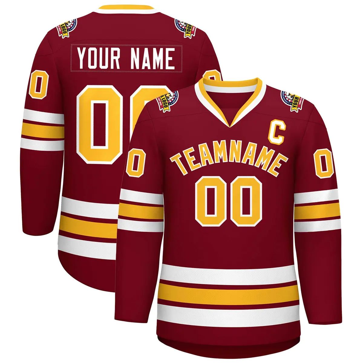 Crimson Gold-White Classic Style Hockey Jersey