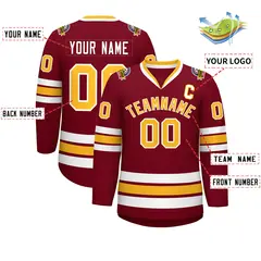 Crimson Gold-White Classic Style Hockey Jersey 2