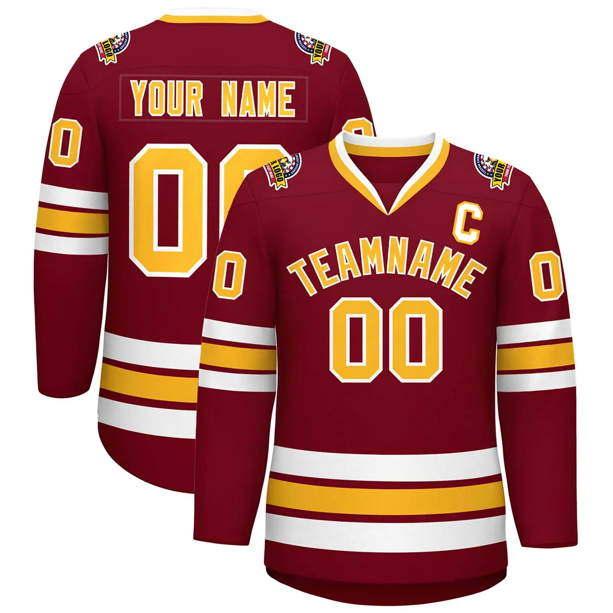 Crimson Gold-White Classic Style Hockey Jersey