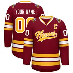 Crimson Gold-White Classic Style Hockey Jersey 1